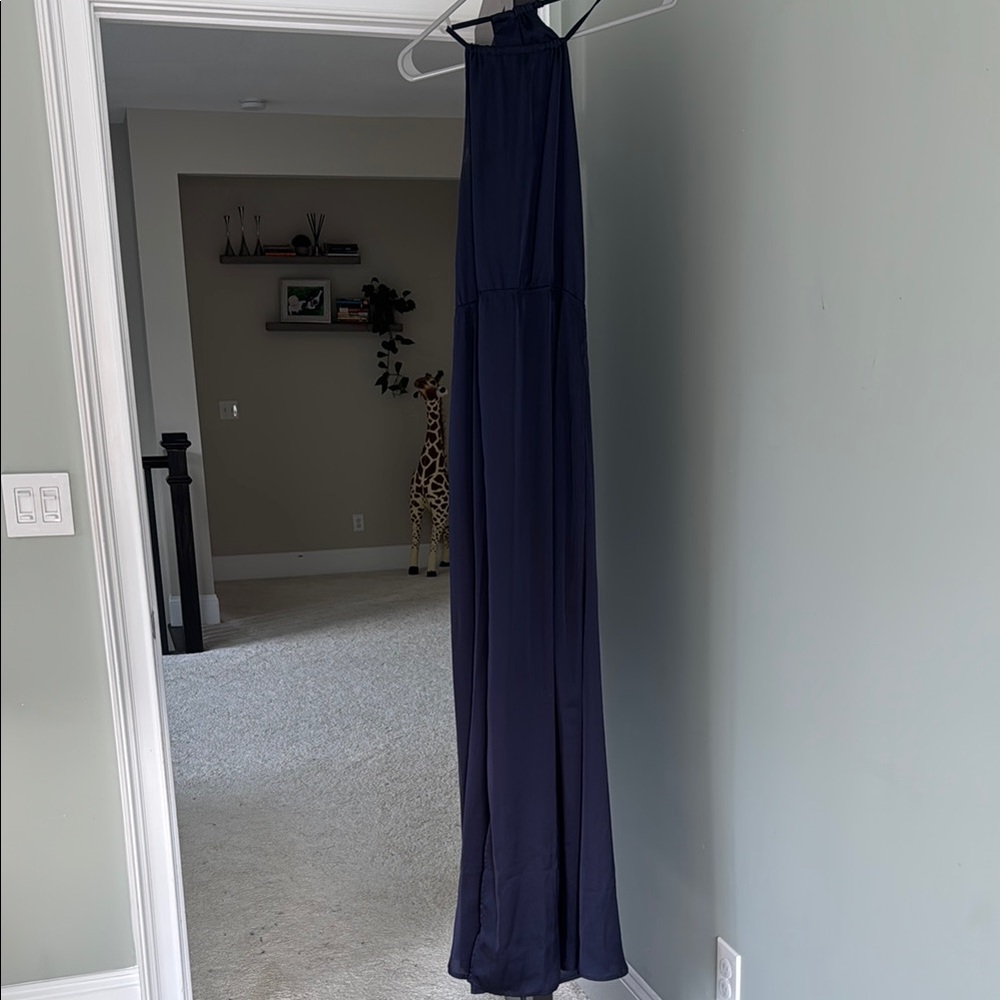 Elegant Navy Blue Backless Lioness Halter Maxi Dress